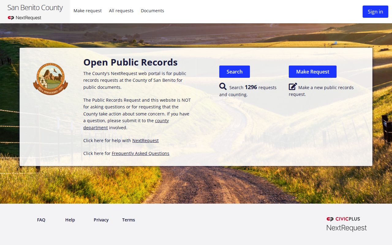 San Benito County booking record and mugshot request portal