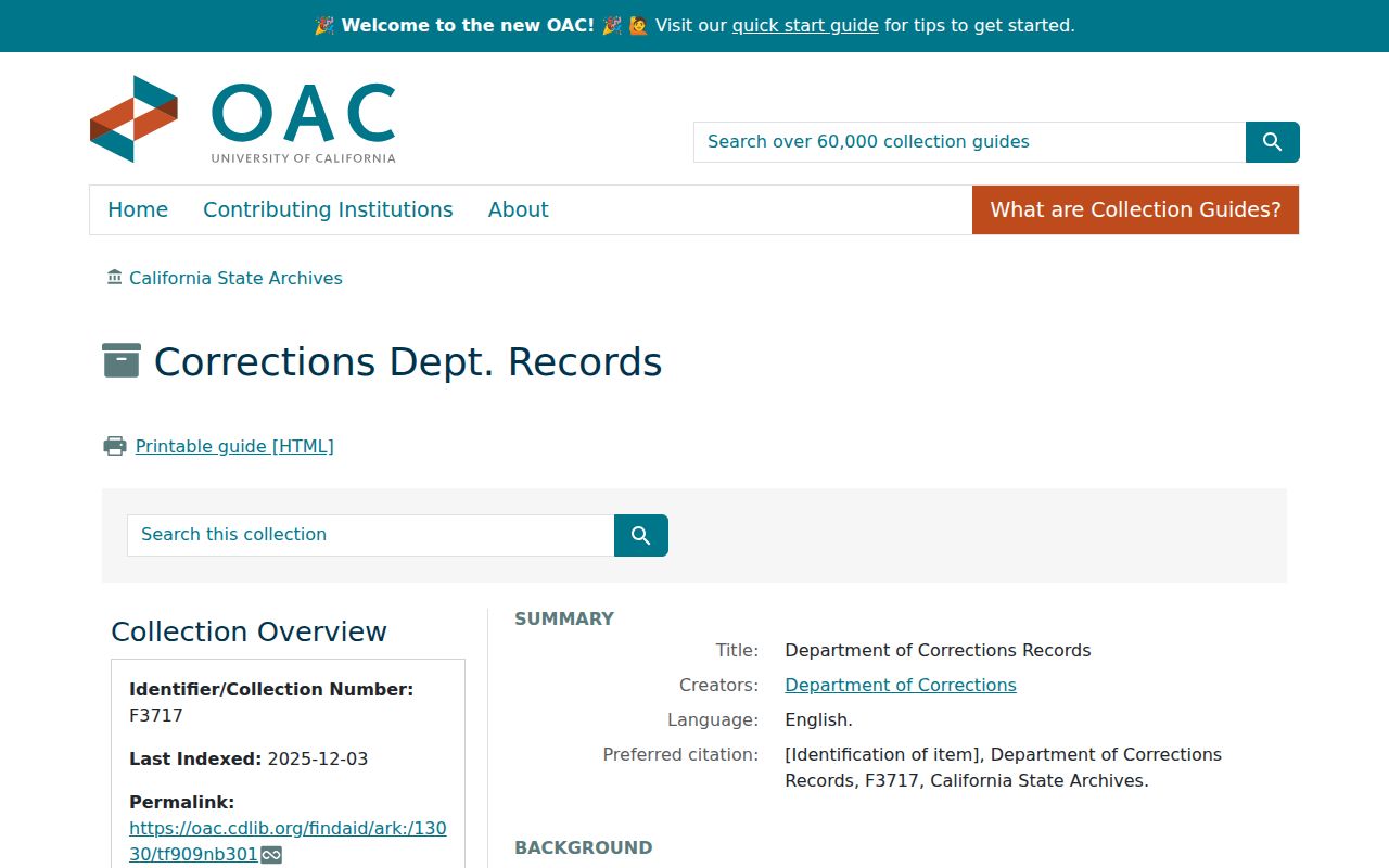 California archive record source for older San Benito County custody research