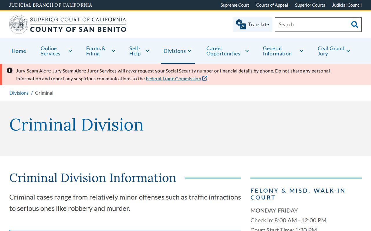 San Benito County warrant and wanted record guidance from Superior Court